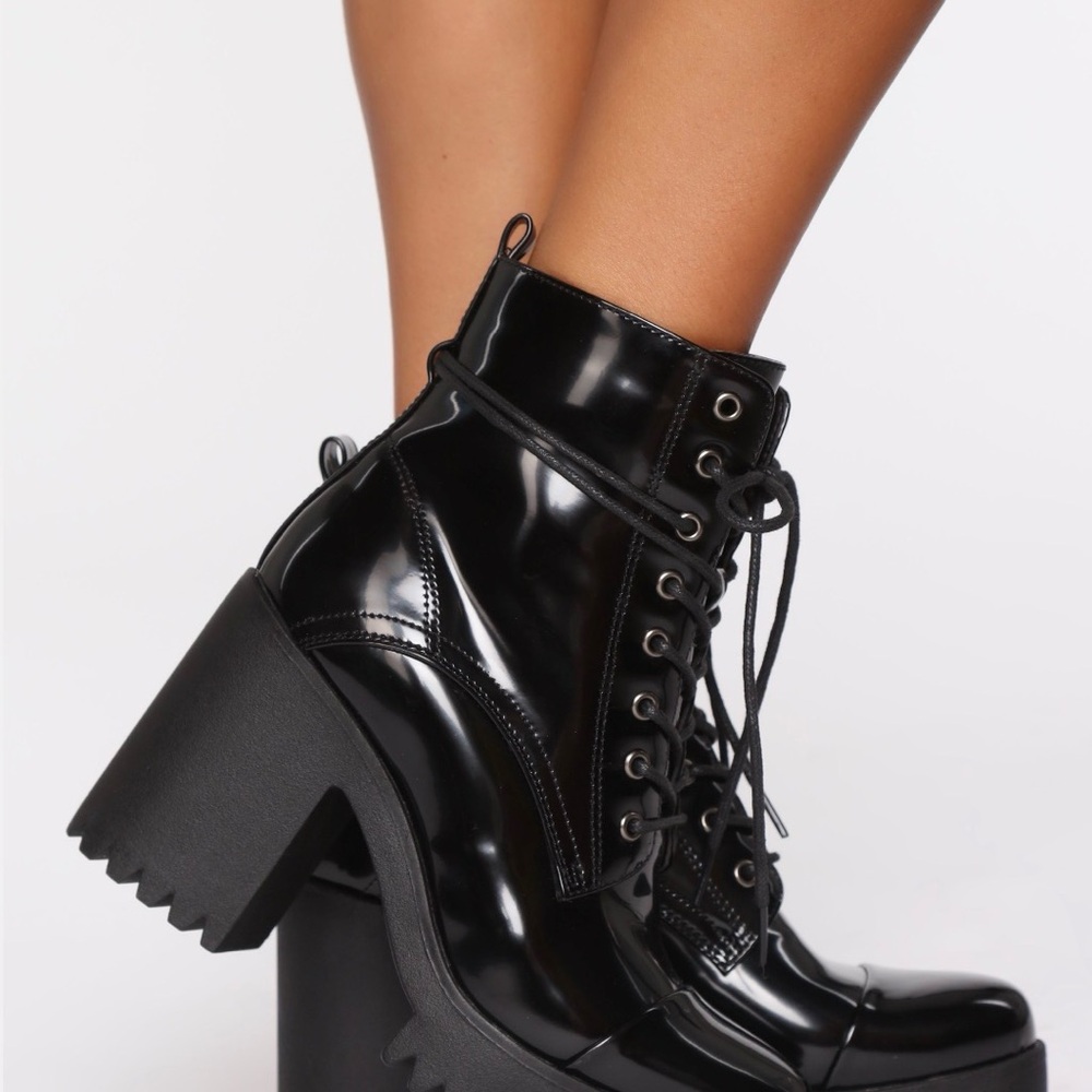 Fashion Nova Glossy Black Ankle Booties